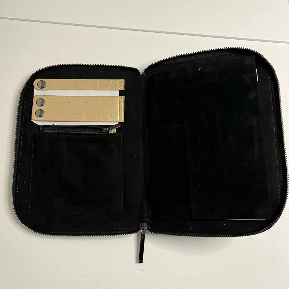 Halston Bronze hue thin Jewelry Organizer Travel Zipper Pouch soft interior snap